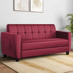 ARRA Maroon Remo Tufted Back Fabric 3 Seater Sofa-picture-36