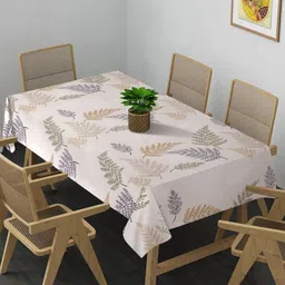 Arrabi Beige & White Floral Printed 8-Seater Table Cover-40