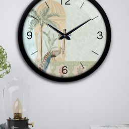 RANDOM Blue & Brown Printed Round Shaped Contemporary Wall Clock-29