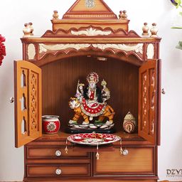 DZYN Furnitures Sacred Space Brown Wooden Large Floor Rested Pooja Temple With Door-image-89