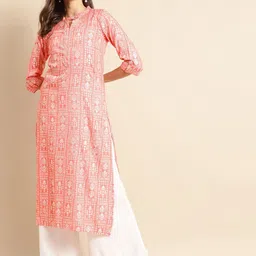 Anouk Peach-Coloured Ethnic Motifs Printed Mandarin Collar Liva Straight Kurta-picture-11