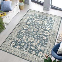 saraswatii global Romania Navy Blue & Cream Colored Floral Printed Tufted Woollen Carpet-25