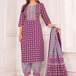 MOJILAA Women Ethnic Motifs Printed Regular Sequinned Kurta with Trousers & With Dupatta image 2