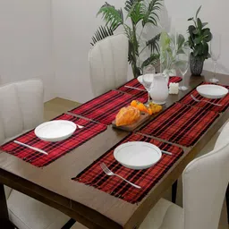 PRAKARTIK 6-Pcs Red & Black Printed Cotton Table Placemats-23