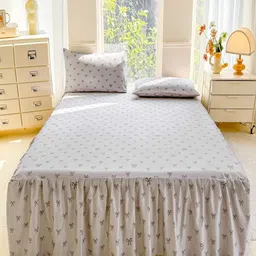 JC HOME Grey Ethnic Motifs 140 TC Single Bedsheet with 1 Pillow Covers-image-71