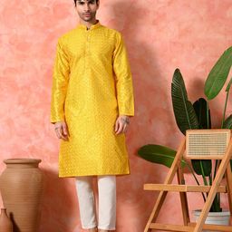 7 GEN Men Embellished Festive Silk Straight Kurta-image-85