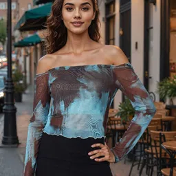 Freehand by The Indian Garage Co Women Tie and Dye Printed Off-Shoulder Bardot Crop Top-image-84