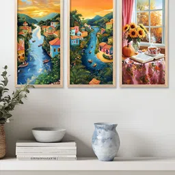 Kotart Brown & Blue 3 Pieces Wooden Wall Paintings-4