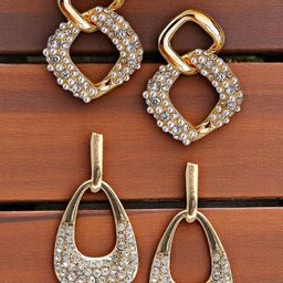 OOMPH Set Of 2 Crystals Studded & Beaded Contemporary Drop Earrings-27