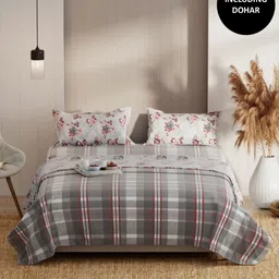KOPA Red & Grey 4 Pcs Checked Cotton Queen Comforter & Bedsheet 2 Pillow Covers-22
