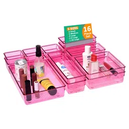 Kuber Industries Pink 16 Pieces Regular Makeup Organisers-18
