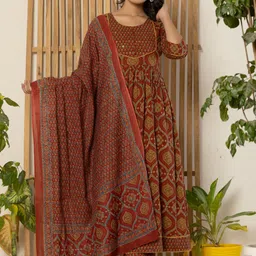 Krati Creations Women Floral Printed Empire Pure Cotton Kurta with Trousers & With Dupatta-picture-43