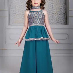 Tulsi Creation Girls Geometric Embroidered Sequinned A-Line Kurti With Palazzos & Dupatta-picture-28
