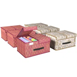 Kuber Industries Maroon & White 6 Pieces Foldable Double Lid Multi-Utility Organisers image 2