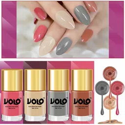 VOLO Set of 4 Shine Pro Nail Polish-9ml Each-Combo No-01-Peach Crush-Nude-Nude-Light grey-0