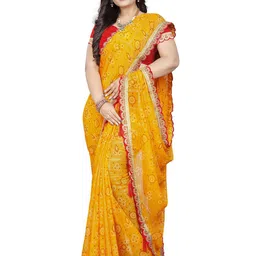 VRUNDA FASHION Women Bandhani Printed Embroidered Pure Georgette Saree-picture-31