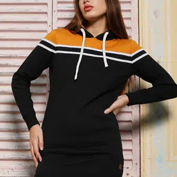 Campus Sutra Women Colourblocked Hooded Longline Sweatshirt-image-80