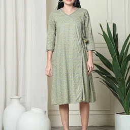 Merira Women Floral Printed Pure Cotton Wrap Dress-picture-40