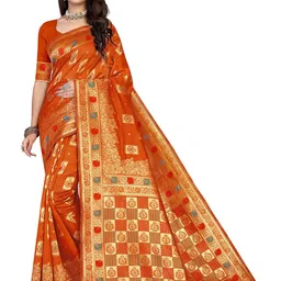 Maroosh Floral Zari Silk Fusion Banarasi Saree-image-67