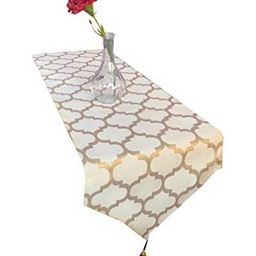 Pink Parrot White & Yellow Woven Designed Tasseled TableRunner-56