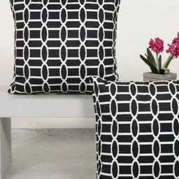 Aura Black & White 2 Pieces Geometric Printed Square Cushion Covers-image-92