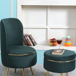 Shadowkart Green 2 Pieces Printed Wooden & Velvet Mudda Pouffe Ottoman-image-26