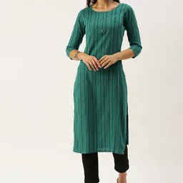 KALINI Women Striped Flared Sleeves Thread Work Kurta-19