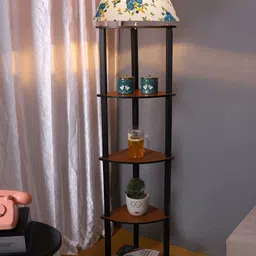 Devansh White & Brown Conical Wooden Shelf Floor Lamp-8
