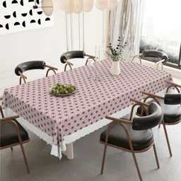 DREAM WEAVERZ White Floral Waterproof 6-Seater Table Cover with Embellished details-4