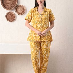 Jasoriya Floral Printed Lapel Collar Shirt With Trousers Night Suit-image-31
