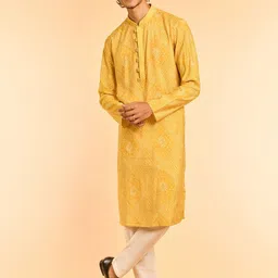 Diwas by Manyavar Bandhani Printed Thread Work Mandarin Collar Straight Kurta-image-2