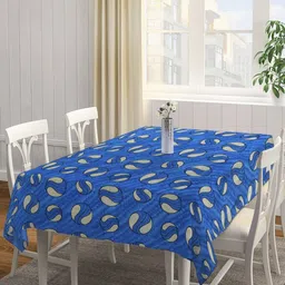 Aura Blue & Yellow Printed Cotton 6-Seater Table Cover-11