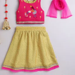 MANY FROCKS & Girls Floral Embroidered Cotton Ready to Wear Lehenga With Blouse & Dupatta-55