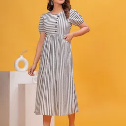 SARAI CREATIONS Women Striped Cotton A-Line Dress-image-90
