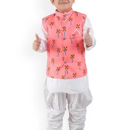 BAESD Boys Conversational Printed Mandarin Collar Kurta With Pyjamas & Waistcoat-image-37