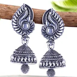 DIVASTRI Set Of 5 Silver-Plated Dome Shaped Jhumkas Oxidized Earrings-17