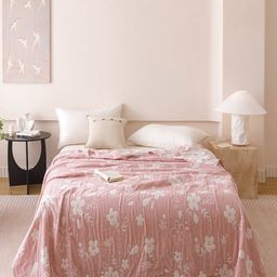 JC HOME Pink & White Floral Printed AC Room 233 GSM Cotton Single Bed Quilt-image-26