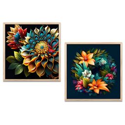 Kotart Yellow & Teal 2 Pieces Floral Wooden Wall Arts-picture-24