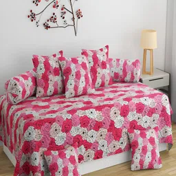 Aura Pink & White 8 Pieces Floral Printed 160 TC Diwan Set-54