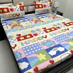 Pure Decor Blue & Green Cartoon Characters 330 TC Queen Bedsheet with 2 Pillow Covers-image-40