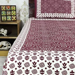 Marika Maroon & White Geometric 220 TC Queen Bedsheet with 2 Pillow Covers-image-17