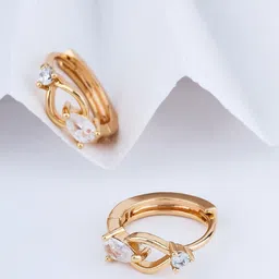 DIMIKI Rose Gold-Plated American Diamond Studded Korean Circular Shaped Hoop Earrings-picture-14
