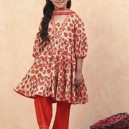 Biba Girls Floral Printed Regular Kurta with Palazzos & With Dupatta-picture-14