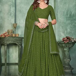 KALINI Embroidered Sequinned Semi-Stitched Lehenga & Unstitched Blouse With Dupatta-image-79