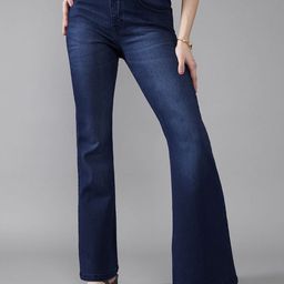 DOLCE CRUDO Women Wide Leg High-Rise Slash Knee Light Fade Stretchable Jeans-image-47