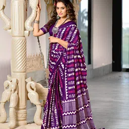 all about you Geometric Printed Pure Cotton Saree With Blouse Piece-picture-31