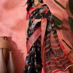 Sangria Floral Printed Pure Silk Saree With Blouse-image-76