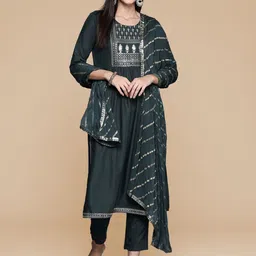 House of Pataudi Yoke Design A-Line Kurta & Trousers With Dupatta-image-59