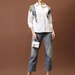 Athena Immutable Floral Print Applique Cotton Shirt Style Top-image-46