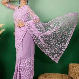 SHADOW & SAINING Embellished Beads and Stones Net Saree image 4